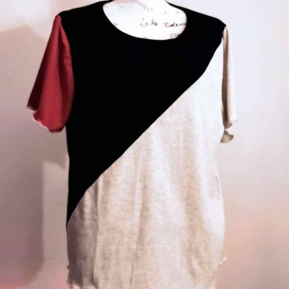 Ribbed Knit Colorblocked Women's Stretchy Top 2X